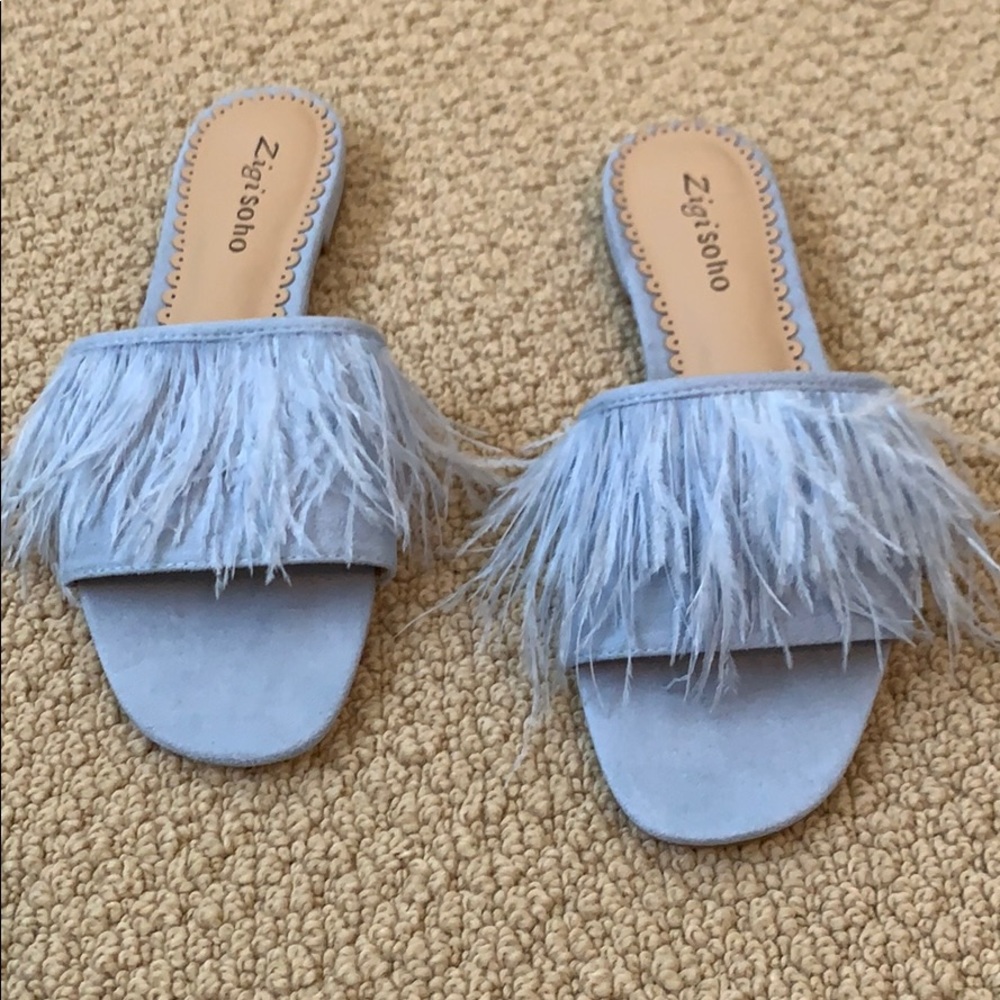 Ostrich Feather fringed slides never worn